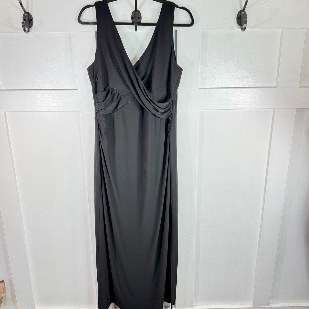 Lauren Ralph Lauren Black Elegant Surplice V-Neck Ruched Slit Maxi Dress Gown